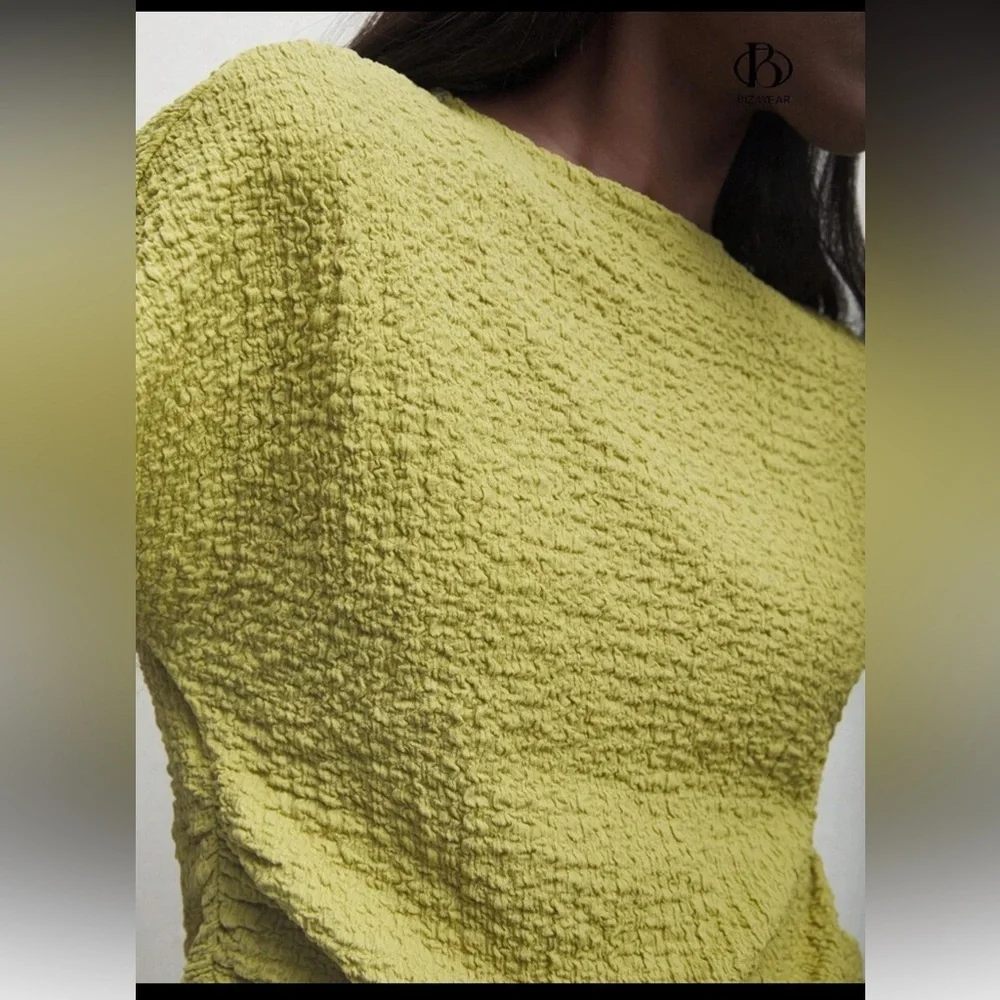 Women's Green Short Cap/Batwing Sleeve T-Shirt With Ruched Waist | Size S | NWT - Picture 6 of 8